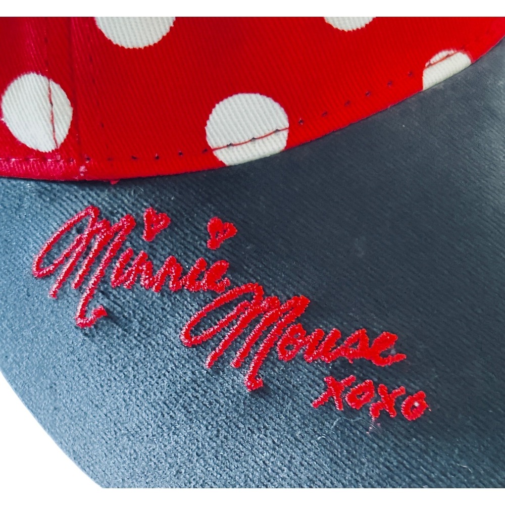 Disney Parks Minnie Mouse Polka Dot Ears Bow Snapback Hat Youth Red White Black - Picture 5 of 7